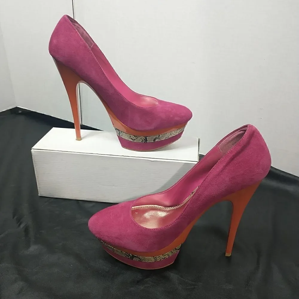Bakers Woman's SZ 10 M Pink Orange Suede Snakeskin Pumps